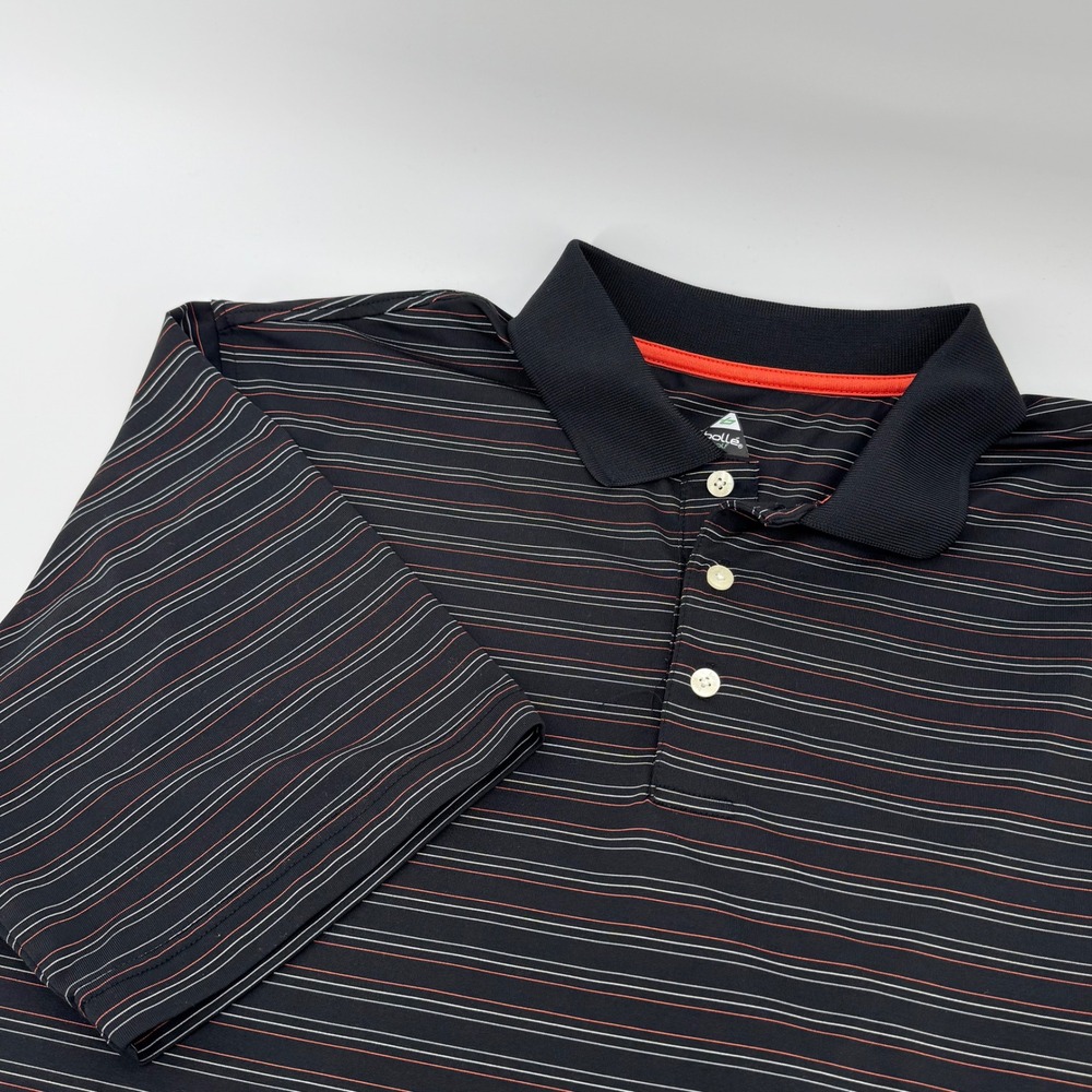Mens Bolle Golf Polo‎ Shirt Black Preppy Stripe Short Sleeve Tech Fabric Size L